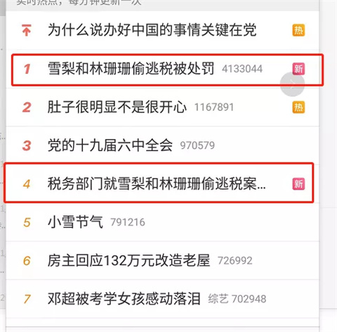 Hot searches on Weibo
