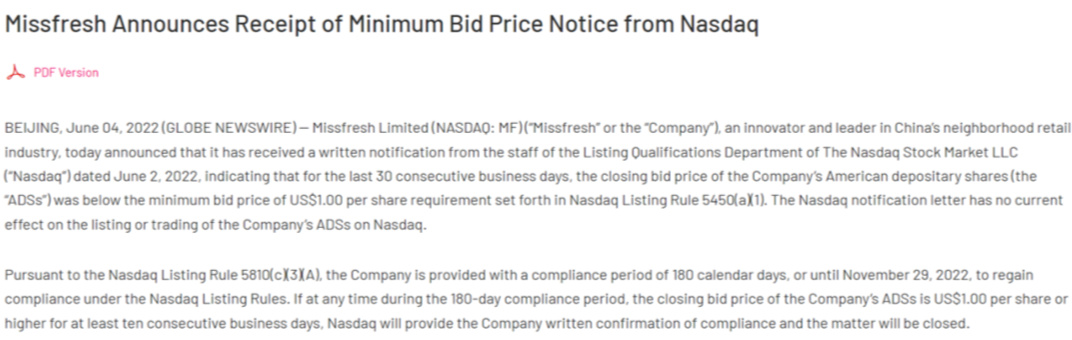 Nasdaq delisting warning